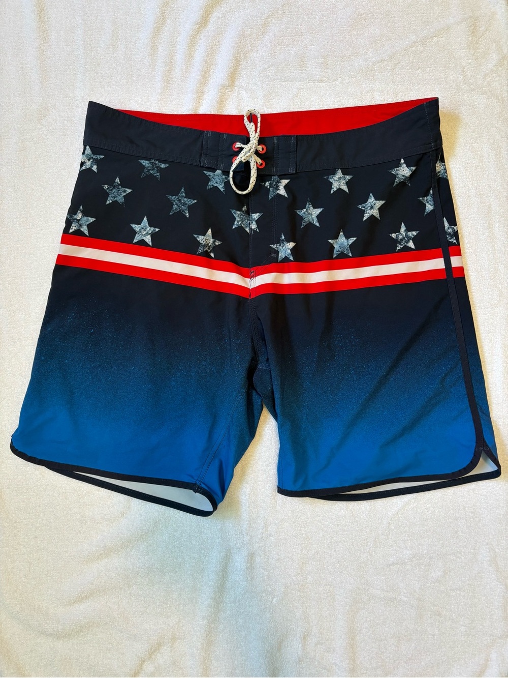 Burnside Blue Stars & Stripes Board Shorts 8" Inseam Size 36 Swim Trunks